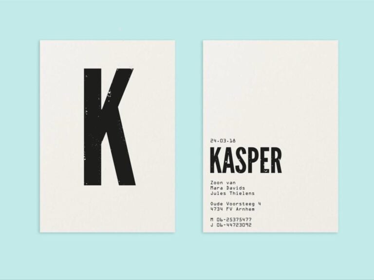 Geboortekaartje zwart wit grote letter