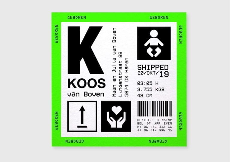 alternatief geboortekaartje verzendetiket