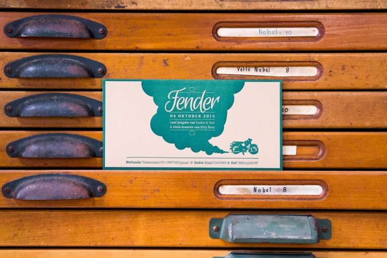 Letterpress geboortekaartje met motor