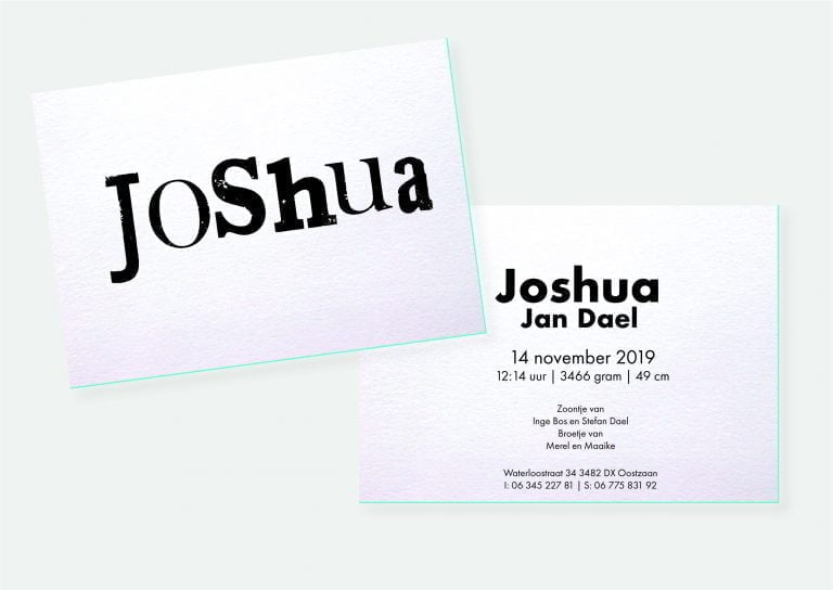 letterpress geboortekaartje met vintage houten letters