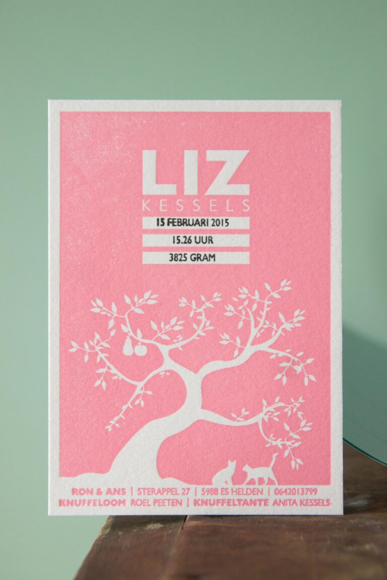 Letterpress geboortekaartje met stempel
