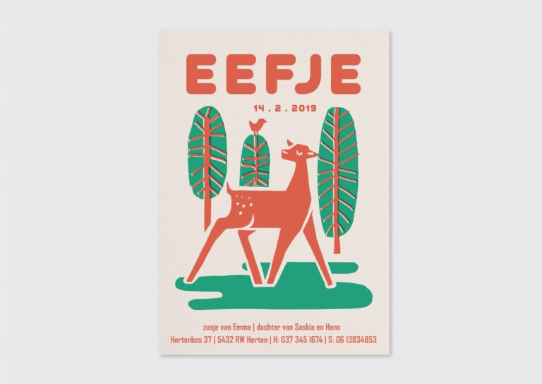 letterpress geboortekaartje hertje origineel retro
