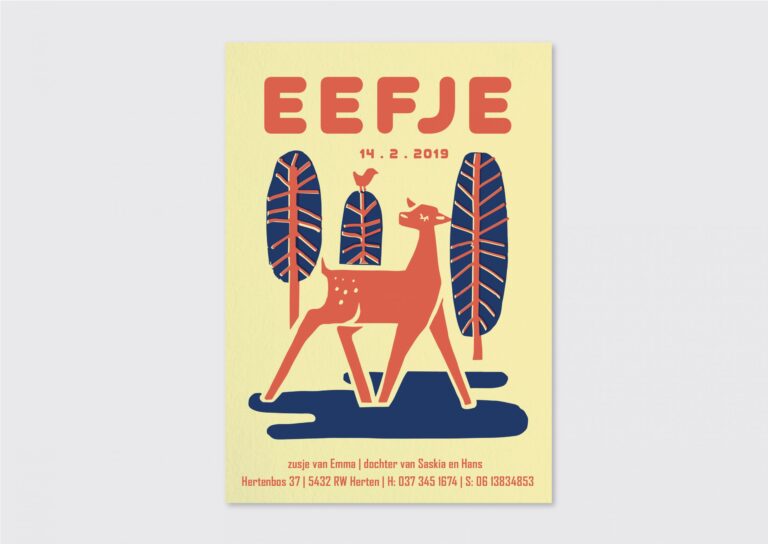 Letterpress geboortekaartje Colorplan Sorbet Yellow met illustratie van hert