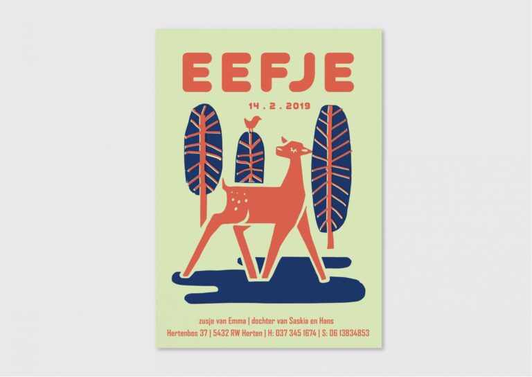 Letterpress geboortekaartje met illustratie van hert