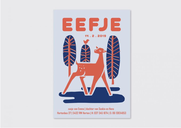 Retro letterpress geboortekaartje hertje