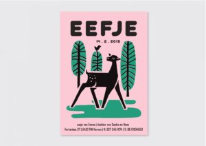 Letterpress geboortekaartje hert illustratie