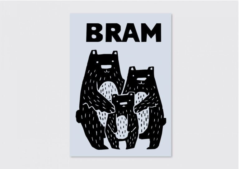 letterpress geboortekaartje berenfamilie zwart blauw