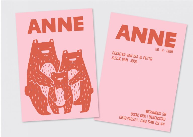 rood op roze geboortekaartje letterpress