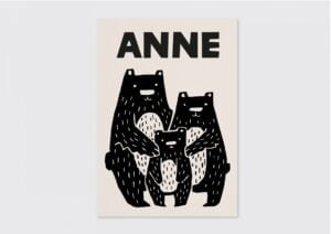 origineel letterpress geboortekaartje zwart beertjes illustratie