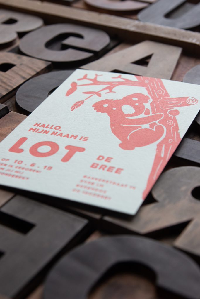 letterpress geboortekaartje koala