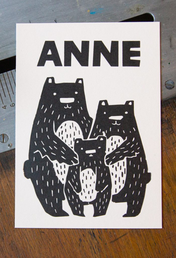 letterpress geboortekaartje zwart wit beertjes