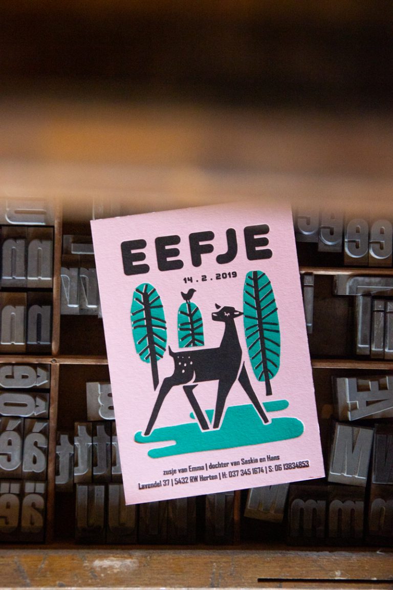 origineel letterpress geboortekaartje retro look