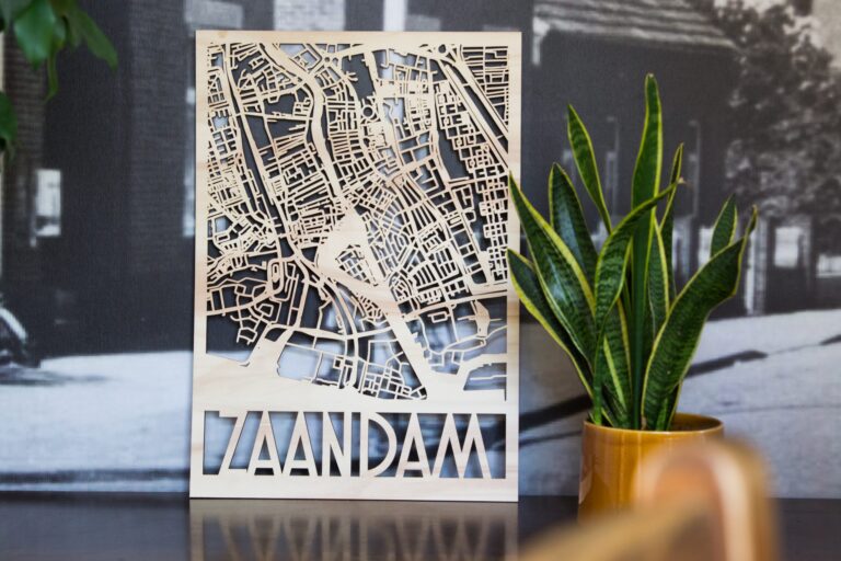Plattegrond zaandam uit hout gelaserd