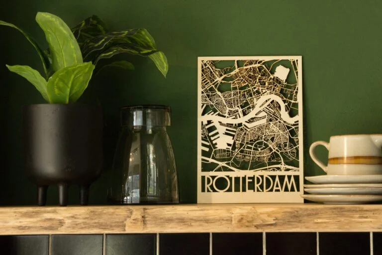 plattegrond rotterdam uit hout gelaserd
