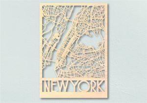 Landkaart hout New York lasercut wooden map