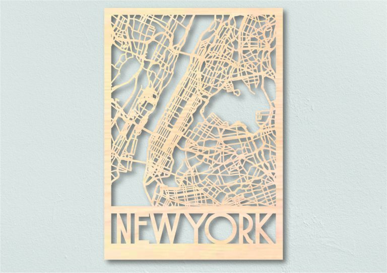 Landkaart hout New York lasercut wooden map