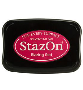 StazOn stempelinkt leer, plastic en huid, kleur Blazing Red